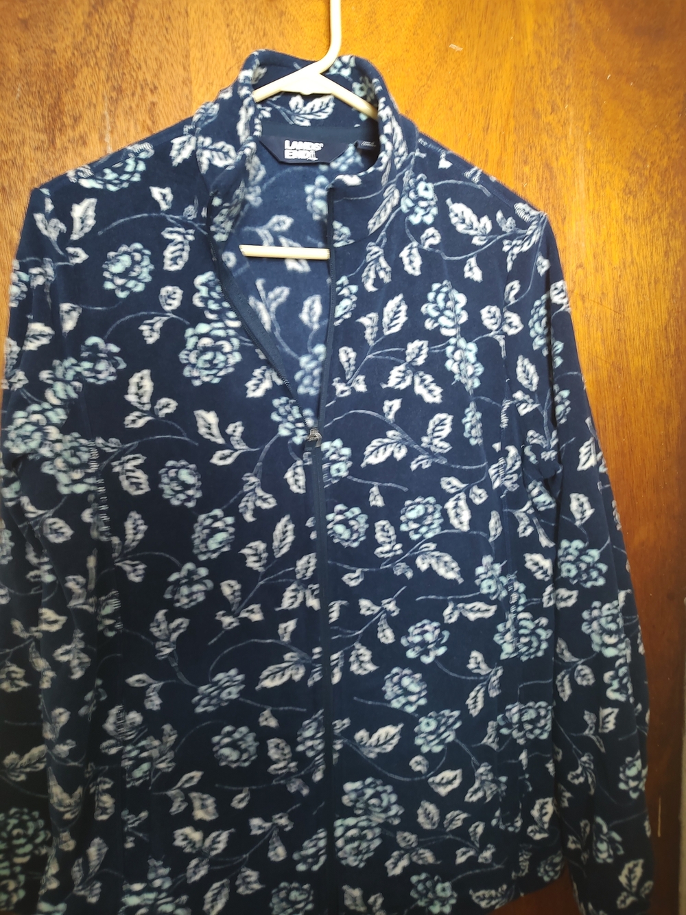 Lands' End Navy Floral Zip Jacket with Light Blue Prints